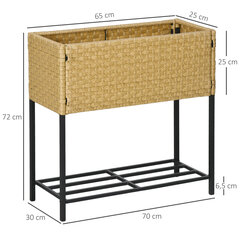 Outsunny rotangpalmas puķu dobe ar kājiņām un plauktu, smilšu krāsā, 70 x 30 x 72 cm cena un informācija | Balkona kastes | 220.lv