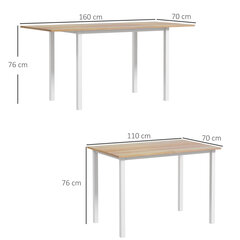 HOMCOM ēdamgalds izvelkamais virtuves galds ēdamistabas galds 6 personām, viesistabas galds ēdamistabai, virtuvei, tērauds, brūns, 110-160 x 70 x 76 cm cena un informācija | Virtuves galdi, ēdamgaldi | 220.lv