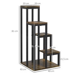 Outsunny puķu statīvs Augu statīvs ar 4 līmeņiem, daudzfunkcionāls augu statīvs, brūns, 40x40x81cm cena un informācija | Ziedu statīvi, puķu podu turētāji | 220.lv