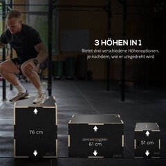 SPORTNOW lecināšanas kaste, 3 in 1 plyo box koka ar rokturi, plyometric platforma mājās, sporta zāle, melna cena un informācija | Bokss un austrumu cīņas | 220.lv