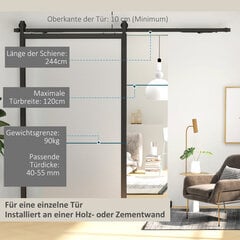 HOMCOM Bīdāmo durvju furnitūras komplekts 244 cm komplektā ar sliedēm, rullīšiem, pretslīdēšanas ierīcēm, durvju aizbīdņiem, grīdas vadotnēm, oglekļa tērauda bīdāmo durvju sistēma, melns cena un informācija | Iekšdurvis | 220.lv