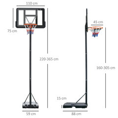 HOMCOM Pārnēsājams basketbola stends Brīvi stāvošs regulējams basketbola stends ar diviem riteņiem, izmantošanai gan ārā, gan telpās cena un informācija | Basketbola statīvi | 220.lv