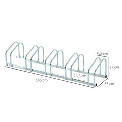 HOMCOM Velosipēdu statīvs Velosipēdu statīvs Laikapstākļu izturīgs Izturīgs Grīdas un sienas stiprinājums Tērauds līdz 5 velosipēdiem Sudraba 145 x 33 x 27 cm cena un informācija | Velosipēdu piekabes, rati | 220.lv