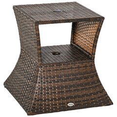 Outsunny Dārza galds Sānu galds Saulessargu statīvs Dārza mēbeles Patio Polyrattan Brown 54 x 54 x 55 cm cena un informācija | Dārza galdi | 220.lv