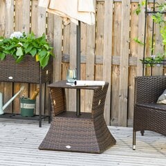 Outsunny Dārza galds Sānu galds Saulessargu statīvs Dārza mēbeles Patio Polyrattan Brown 54 x 54 x 55 cm cena un informācija | Dārza galdi | 220.lv