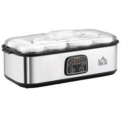 HOMCOM Jogurta pagatavošanas ierīce 25 W, LCD displejs, 8 burciņas ar vāku, 180 ml, regulējama temperatūra, PC un PP plastmasa cena un informācija | Īpašas ierīces ēdiena pagatavošanai | 220.lv