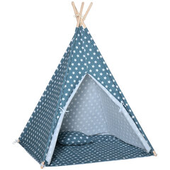 HOMCOM Kinderzelt Tipi iekštelpu ārtelpa faltbar Kinderzimmer Blau 120x120x155cm cena un informācija | Bērnu rotaļu laukumi, mājiņas | 220.lv