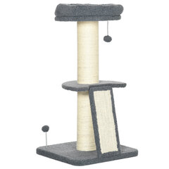 PawHut scratching post 92H cm kāpšanas koks ar skrāpēšanas dēli un spēļu bumbu, bieza sizala kolonna, jēra ādas imitācija, tumši pelēks+krēmīgi balts cena un informācija | Kaķu mājas, nagu asināmie | 220.lv