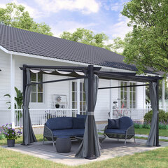 Outsunny Pergola 2,97 x 2,95 м Водоотталкивающий павильон с навесом от солнца и боковыми секциями, укрытие для патио, садовая мебель, полиэстер темно-серый цена и информация | Беседки, навесы, тенты | 220.lv