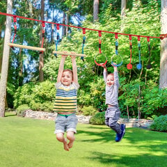 Outsunny Ninja Slackline komplekts 10 m virves ar kāpšanas šķēršļiem, pērtiķu mezgliem, vingrošanas riņķiem, 3-6 gadiem cena un informācija | Spēles brīvā dabā | 220.lv