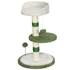 PawHut Cat Tree Small 64cm Apaļš kaķu koks ar guļamo virsmu un spēļu bumbu, kaķiem līdz 4 kg, sizals, balts/zaļš cena un informācija | Kaķu mājas, nagu asināmie | 220.lv