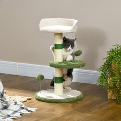 PawHut Cat Tree Small 64cm Apaļš kaķu koks ar guļamo virsmu un spēļu bumbu, kaķiem līdz 4 kg, sizals, balts/zaļš cena un informācija | Kaķu mājas, nagu asināmie | 220.lv