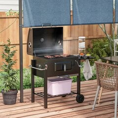 Outsunny grila ratiņi ogļu grils BBQ statīvs, nerūsējošais tērauds, melns, 113x65x108cm cena un informācija | Grili | 220.lv