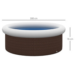 Outsunny virszemes peldbaseins Piepūšamais peldbaseins 1-5 personām, dārza un terases peldbaseins, rotangpalmas efekts, Ø300 x 76 cm, brūns cena un informācija | Baseini | 220.lv