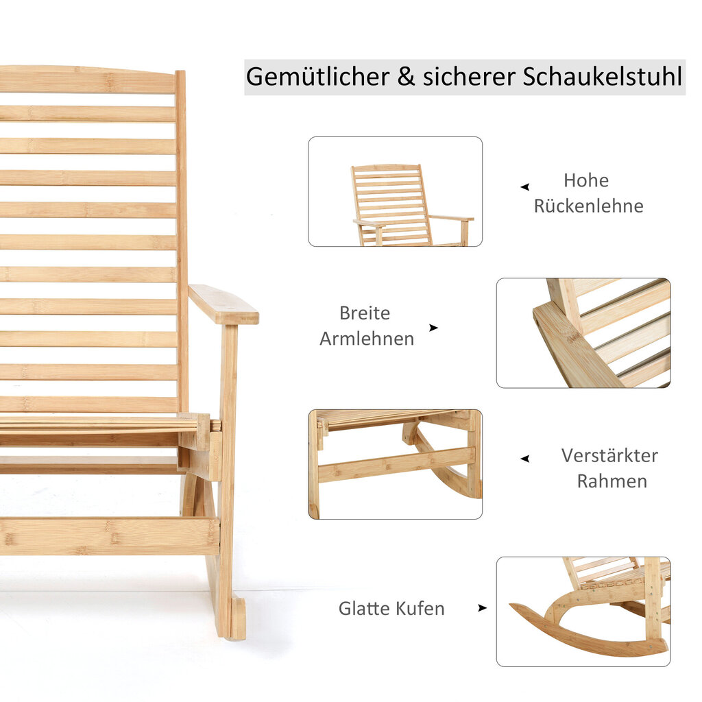 Outsunny Dārza šūpuļkrēsls Relaksācijas krēsls Dārza šūpuļkrēsls Bambusa saplāksnis Dabīgs 70 x 100 x 95,5 cm цена и информация | Dārza krēsli | 220.lv