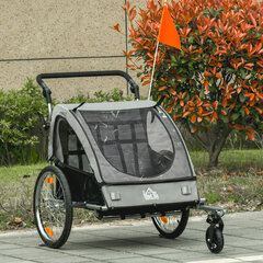 HOMCOM Velosipēdu piekabe jogger bērnu piekabe 360° rotējoša ar piecu punktu drošības jostu pelēka+melna 160 x 84 x 106 cm cena un informācija | Velosipēdu piekabes, rati | 220.lv