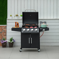 Outsunny gāzes grils BBQ ar 3 degļiem katrā 3 kw mobilais grila ratiņi ar 4 riteņiem grila tīkls sānu galdi spiediena reduktora šļūtenes 132.4cm x 55cm x 109cm cena un informācija | Grili | 220.lv