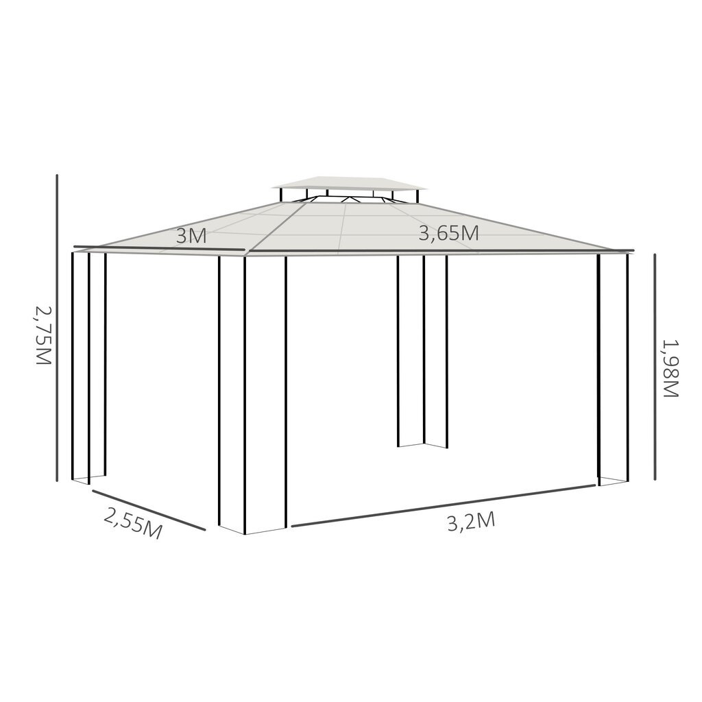 Outsunny dārza paviljons ar saulessargu Izturīgs paviljons no polikarbonāta plāksnēm, UV aizsardzība, ūdensnecaurlaidīgs, brūns+ gaiši pelēks, 3,65x3x2,75m cena un informācija | Dārza nojumes un lapenes | 220.lv