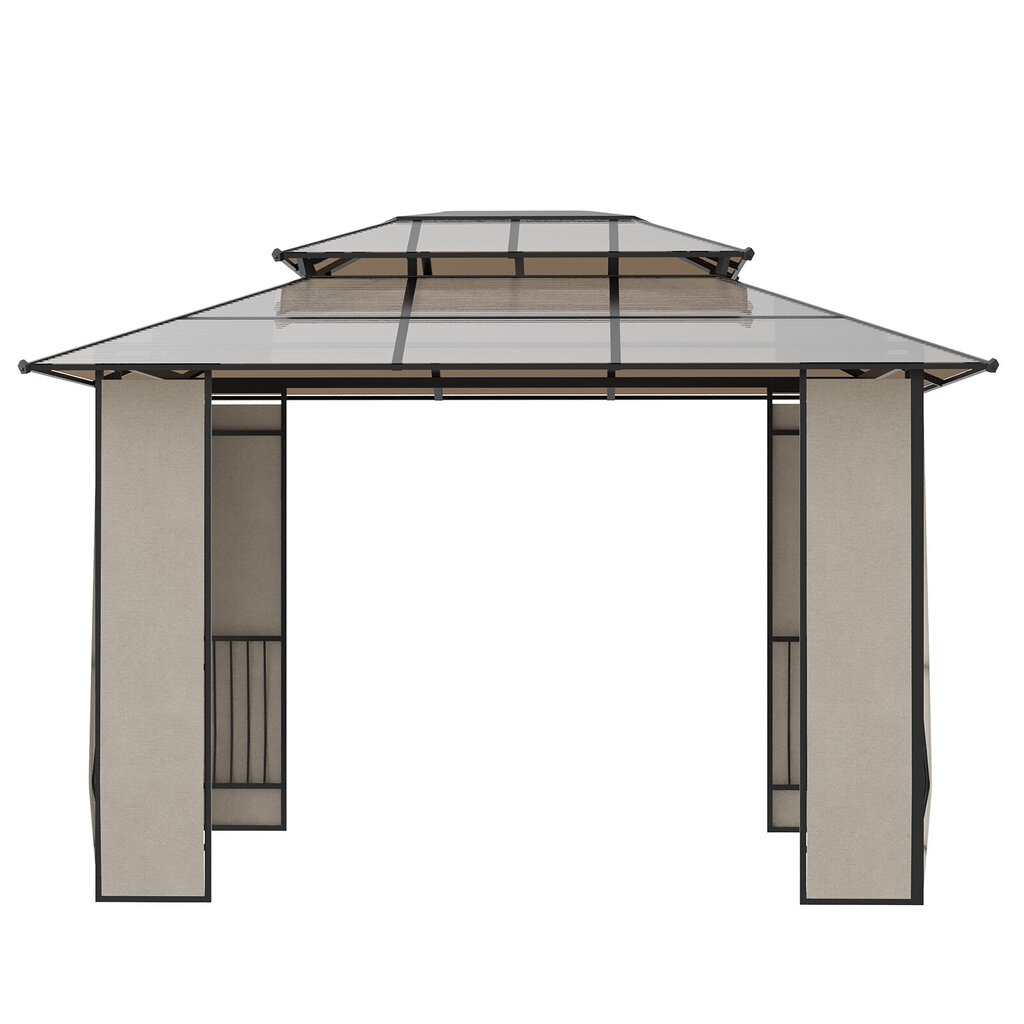 Outsunny dārza paviljons ar saulessargu Izturīgs paviljons no polikarbonāta plāksnēm, UV aizsardzība, ūdensnecaurlaidīgs, brūns+ gaiši pelēks, 3,65x3x2,75m cena un informācija | Dārza nojumes un lapenes | 220.lv