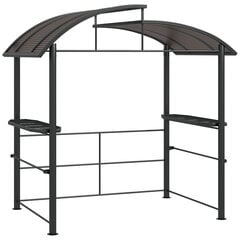 Outsunny bārbekjū paviljons Ugunsdrošības jumts BBQ paviljons 2 plaukti UV aizsardzība pergola dārza balkons tērauds PC tumši pelēks 240x150x230cm cena un informācija | Dārza nojumes un lapenes | 220.lv