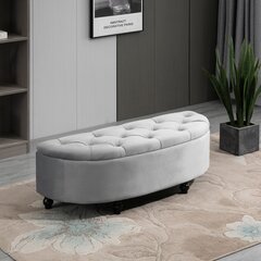 HOMCOM Soliņš glabāšanas taburete Uzglabāšanas kaste Footstool Velvet-Touch Rubberwood Grey Guļamistaba cena un informācija | Sēžammaisi, pufi | 220.lv