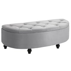 HOMCOM Soliņš glabāšanas taburete Uzglabāšanas kaste Footstool Velvet-Touch Rubberwood Grey Guļamistaba cena un informācija | Sēžammaisi, pufi | 220.lv