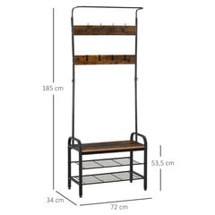 HOMCOM Mētelis ar kurpju plauktu Mētelis, 8 āķi, 2 plaukti, MDF, melns, 72 x 34 x 185 cm cena un informācija | Priekšnama iekārtas | 220.lv