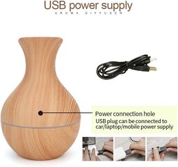 130 ml USB mitrinātājs, ultraskaņas aromātiskais difuzors ēterisko eļļu difuzors miega režīms ar 7 krāsu LED apgaismojumu mājas birojam (gaiši koksnes graudi) cena un informācija | Gaisa mitrinātāji | 220.lv