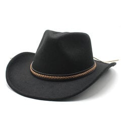 Ziemas Roll Up Brim Rietumu kovboju cepure ar ādas retro Gentleman Lady Jazz Cowgirl Caps Church Sombrero Caps cena un informācija | Vīriešu cepures, šalles, cimdi | 220.lv