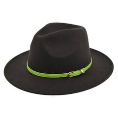 Klasiska Retro Fedora cepure Zaļa josta Vilnas cepure Kovboju cepure Vintage melna vilnas plakana karnīzes vāciņš cena un informācija | Vīriešu cepures, šalles, cimdi | 220.lv