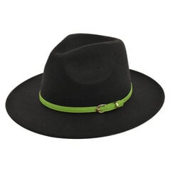 Klasiska Retro Fedora cepure Zaļa josta Vilnas cepure Kovboju cepure Vintage melna vilnas plakana karnīzes vāciņš cena un informācija | Vīriešu cepures, šalles, cimdi | 220.lv