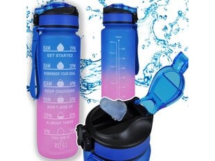 MOTIVĒJOŠA ŪDENS PUDELE 1000ML BIDONS AR MĒRGLĀZI SPORTA ZĀLE FITNESS 1L ZILS-RAZGA cena un informācija | Velo pudeles un pudeļu turētāji | 220.lv