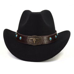 Bull's Head Band Rietumu kovboju cepure sievietēm vīriešiem ziemas rudens džezs Cowgirl Cloche Sombrero cepures filcs Fedoras saules cepure cena un informācija | Vīriešu cepures, šalles, cimdi | 220.lv