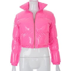 (xL-Pink)OMSJ atpūtas High Street Style sieviešu PU ādas mētelis silts pufs piedurknēm atloks rāvējslēdzējs īsa jaka vienkrāsains modes mētelis цена и информация | Женские пальто | 220.lv