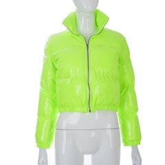 (xL-Green)OMSJ atpūtas High Street Style sieviešu PU ādas mētelis silts pufs piedurknēm atloks rāvējslēdzējs īsa jaka vienkrāsains modes mētelis цена и информация | Женские пальто | 220.lv