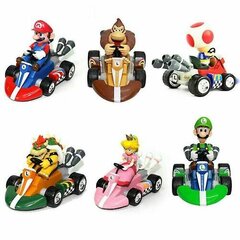 6gab/komplektā Super Mario Kart Pull Back Car Mini Action Figūra Rotaļlieta Cake Topper Dāvana cena un informācija | Auto piederumi | 220.lv