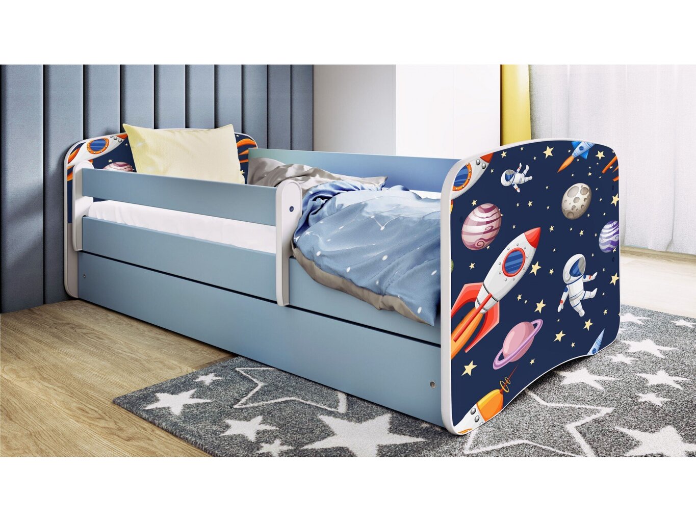 Bērnu gulta ar matraci Kocot Kids BabyDreams Blue cosmos, zila/melna cena un informācija | Bērnu gultas | 220.lv