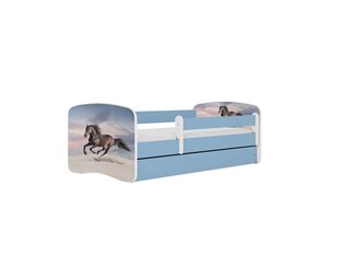 Bērnu gulta ar matraci Kocot Kids BabyDreams Blue galloping horse, zila/balta cena un informācija | Bērnu gultas | 220.lv