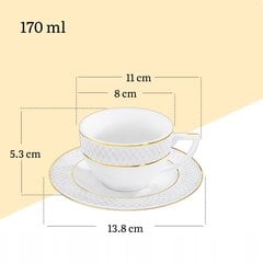 Porcelāna krūzes un apakštasītes komplekts 170 ml ar zelta apmali cena un informācija | Glāzes, krūzes, karafes | 220.lv