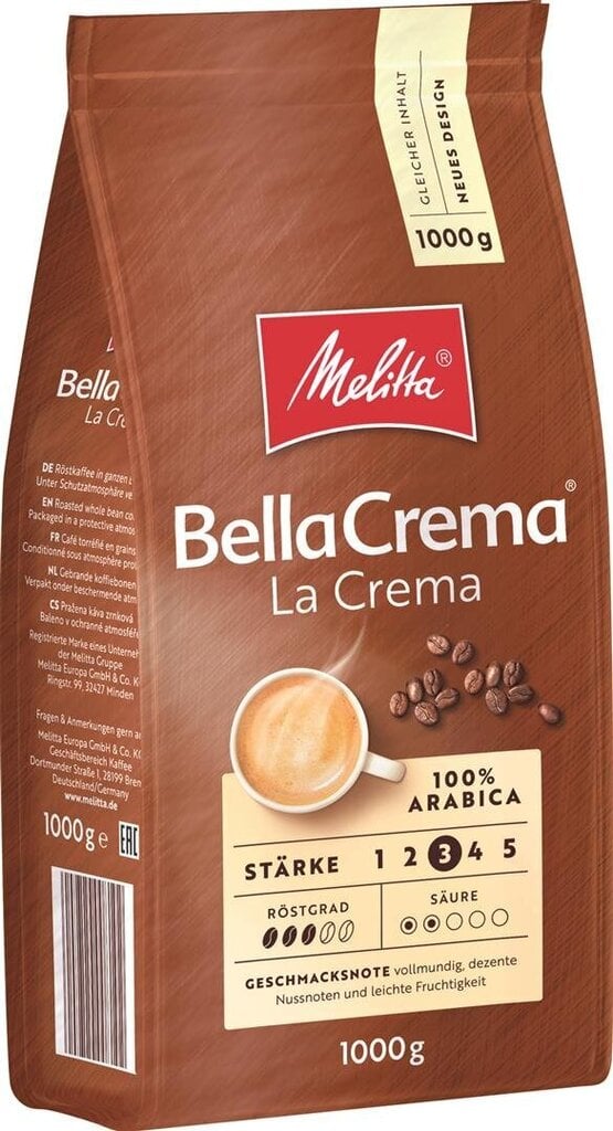 MELITTA BELLA CREMA LACREMA kafijas pupiņas, 1 kg цена и информация | Kafija, kakao | 220.lv
