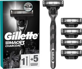 Skuvekļu galviņas Gillette Mach3 Charcoal 5 gab. + kātiņš цена и информация | Косметика и средства для бритья | 220.lv