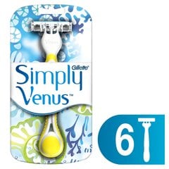 Gillette Ready razors Simply Venus 3 Plus Yellow 6 pcs цена и информация | Косметика и средства для бритья | 220.lv