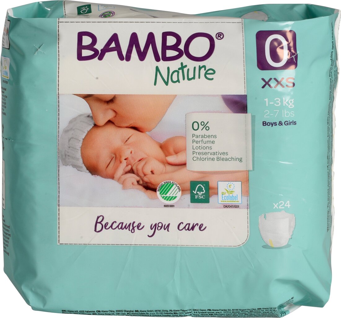 Ekoloģiskās autiņbiksītes Bambo Premature, 0, 1-3 kg, 24 gab. cena un informācija | Autiņbiksītes | 220.lv