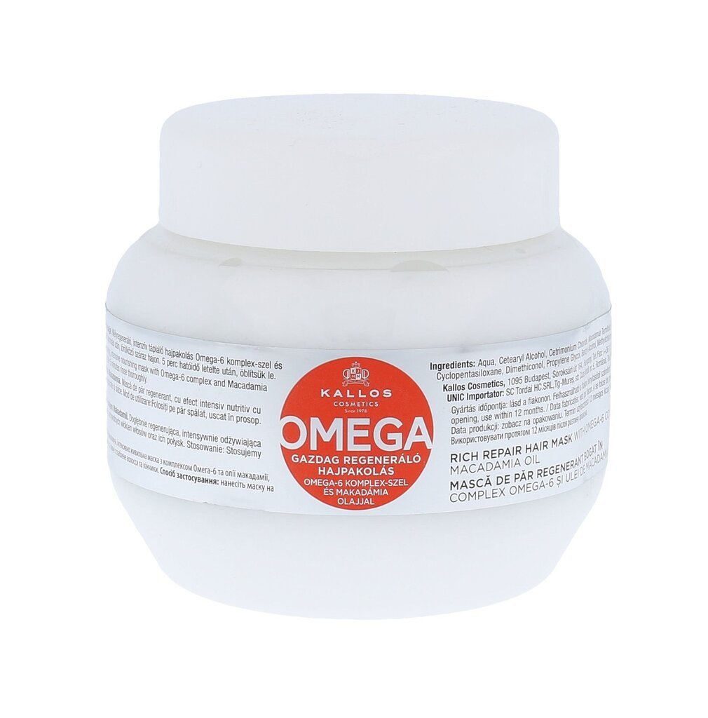 Matu maska Kallos Omega Hair Mask 275 ml cena un informācija | Matu uzlabošanai | 220.lv