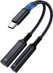 USB C до 3,5 мм наушники и адаптер зарядного устройства,2 в 1 USB C до Aux аудио Джек с PD 60W быстрый зарядный кабель кабеля для Galaxy S23/S22/S21/S20 Ultra, iPad Pro, пиксель (черный) цена и информация | USB адаптеры для оригинальной звуковой системе автомашины | 220.lv