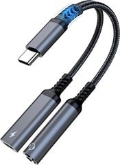 USB C до 3,5 мм наушники и адаптер зарядного устройства,2 в 1 USB C до Aux аудио Джек с PD 60W быстрый зарядный кабель для S23/S22/S21/S20 Ultra, iPad Pro, пиксель (серый) цена и информация | USB адаптеры для оригинальной звуковой системе автомашины | 220.lv