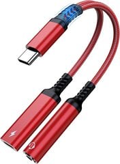 USB C до 3,5 мм наушники и адаптер зарядного устройства,2 в 1 USB C до Aux аудио разъем с PD 60W кабельным шнуром быстрой зарядки для S23/S22/S21 Ultra, iPad Pro,Pixel4 3 XL (красный) цена и информация | USB адаптеры для оригинальной звуковой системе автомашины | 220.lv