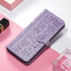 Korpuss Samsung Galaxy A71 4g Flip Wallet ar reljefu vāciņu Etui Housse kaķu suņu raksts - violets cena un informācija | Telefonu vāciņi, maciņi | 220.lv