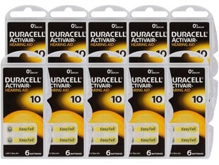 Duracell ActivAir 10 (PR70) dzirdes aparātu baterijas 10x6gab., 60gab. cena un informācija | Baterijas | 220.lv