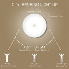 Kustības sensora LED gaisma USB uzlādējama nakts gaismas gaisma virtuvei guļamistabai kāpnēm gaiteņa skapis skapim nakts gaismas sensora tips 【sensors balts / vienmērīgs apgaismojums】 balta gaisma 2 gab. цена и информация | Настенные светильники | 220.lv